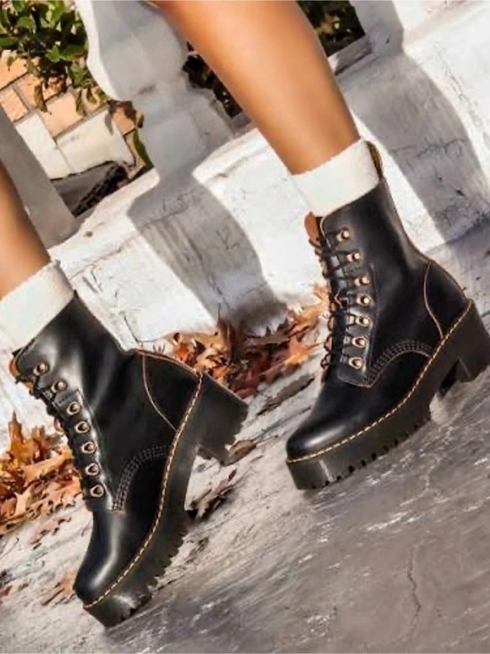 Dr. Martens Leona Platform Combat Boots in Black
